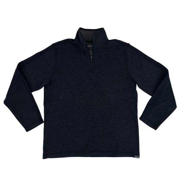 Eddie Bauer Mens 1/4 Zip Knit Pullover Medium Navy Fleece Lined Outdoor EUC - Picture 1 of 8